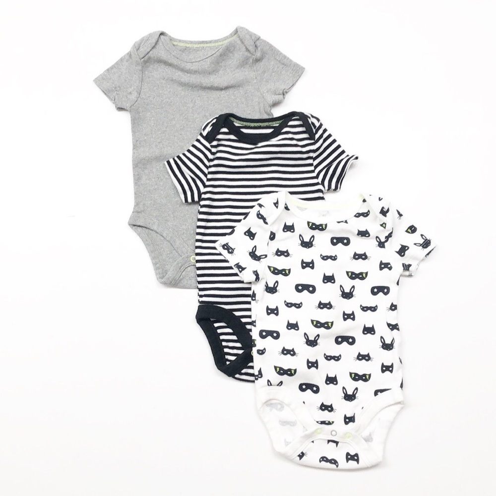 Cloud Island 3 pack printed baby bodysuits
